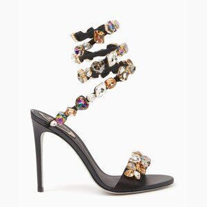 NWT René Caovilla Roxanne Coiled Strap Sandals Multicolored Stones High Stiletto